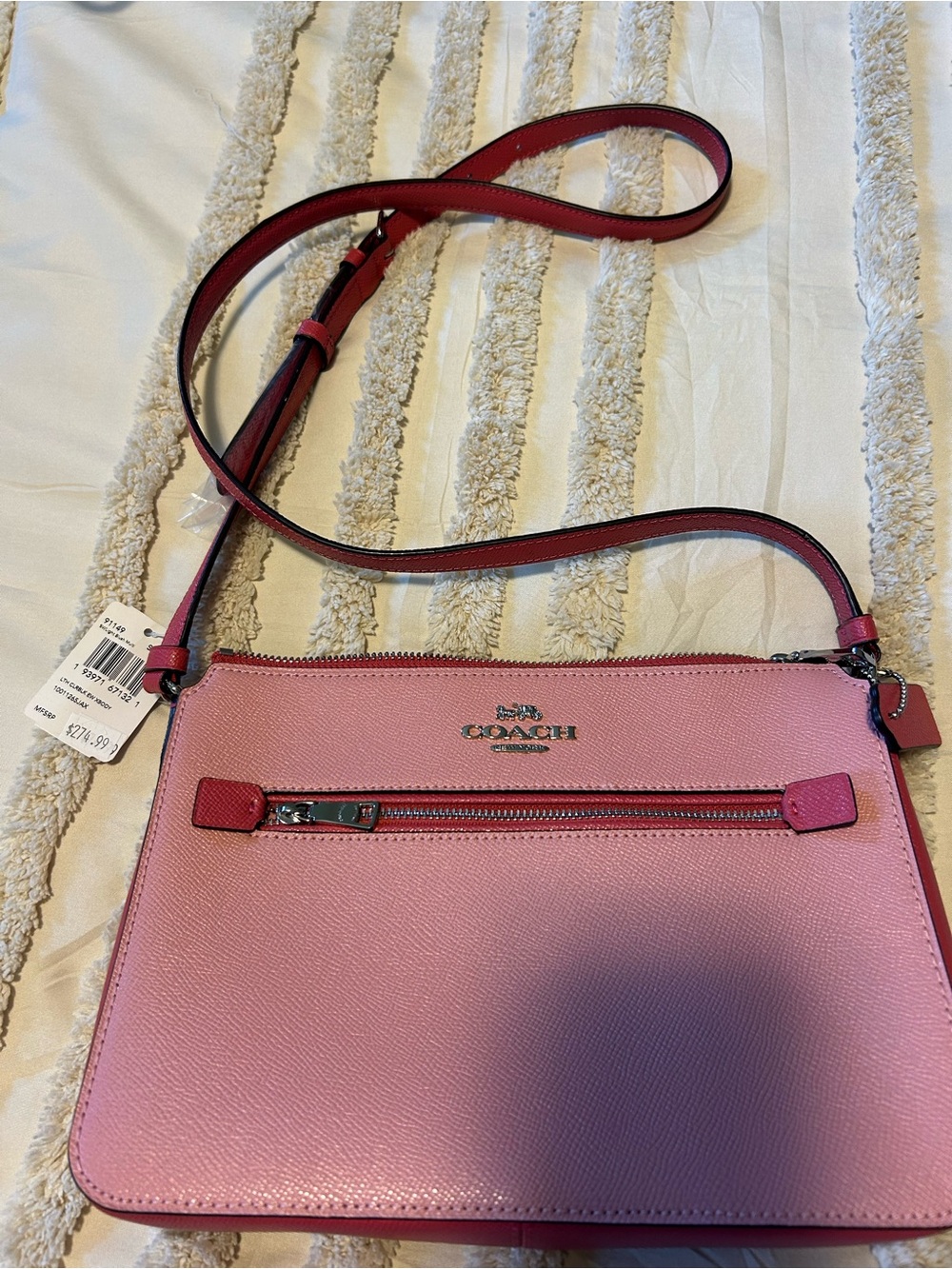 COACH Pink and Red Leather Crossbody Bag